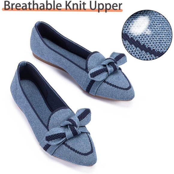 Women blue Dressy Shoes Washable Elegant Pointed-Toe lace-up Bow Shoes - Picture 6 of 7